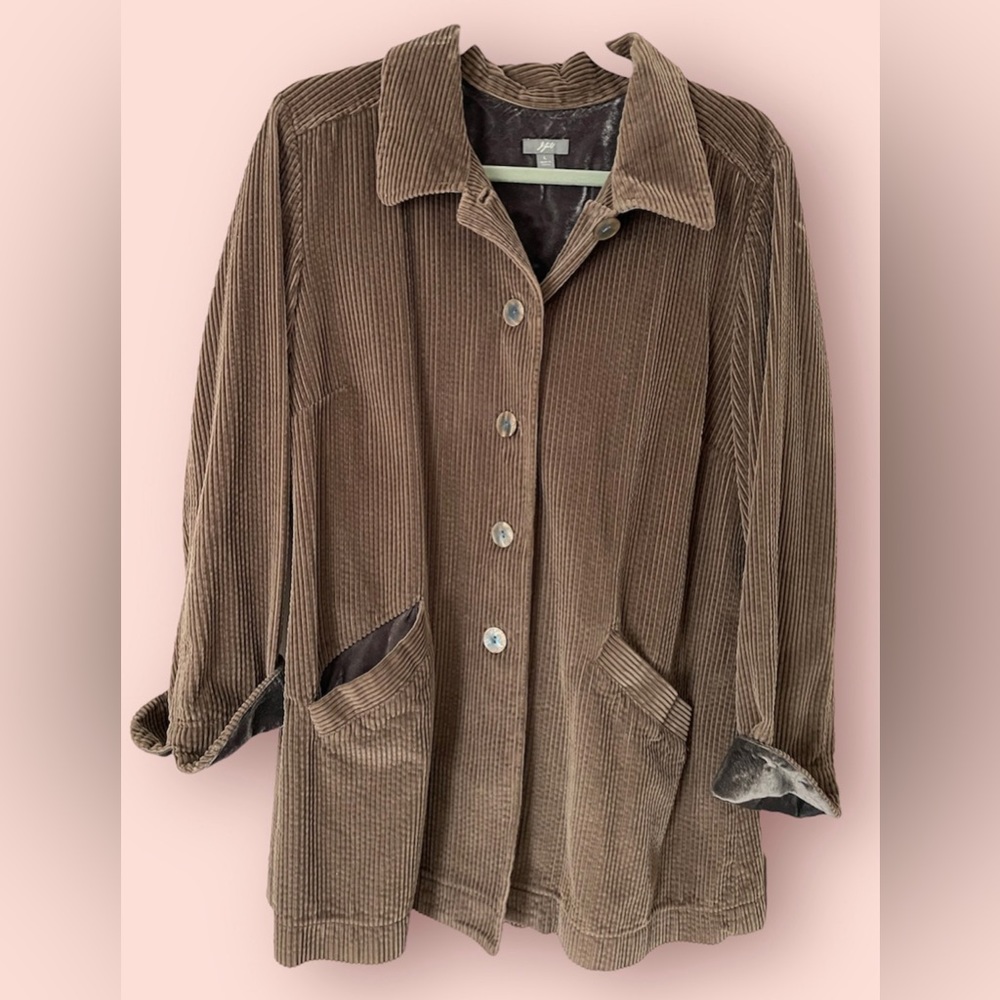 Cute, Cocoa, Corduroy JACKET w/detailed pleating on back, “velvet” on cuffs.